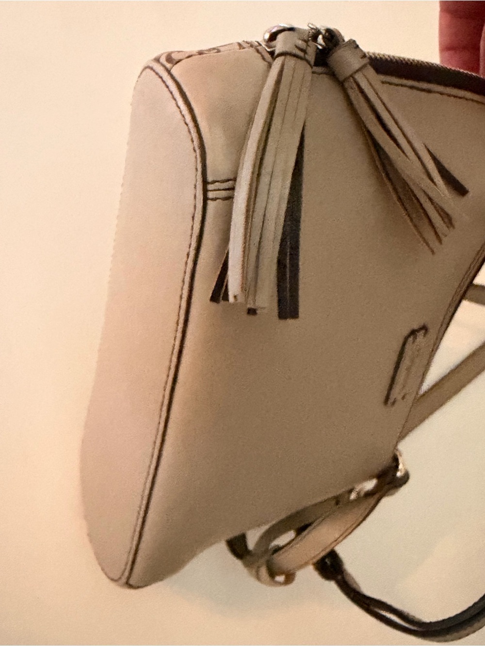Brighton Laser Cut Floral Leather Organizer Crossbody Bag Taupe EUC - Picture 11 of 15